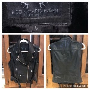 Black Genuine leather Moto vest